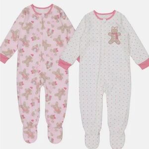 New unopened toddler girls fleece footie gingerbread and polka dot pajama set